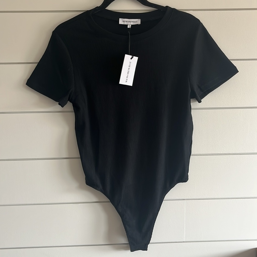 WeWoreWhat Black Waffle T-Shirt Bodysuit NEW - Picture 3 of 6